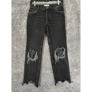 We the Free People Jeans 24 Maggie Black Straight Chew Hem Button Fly Mid Rise